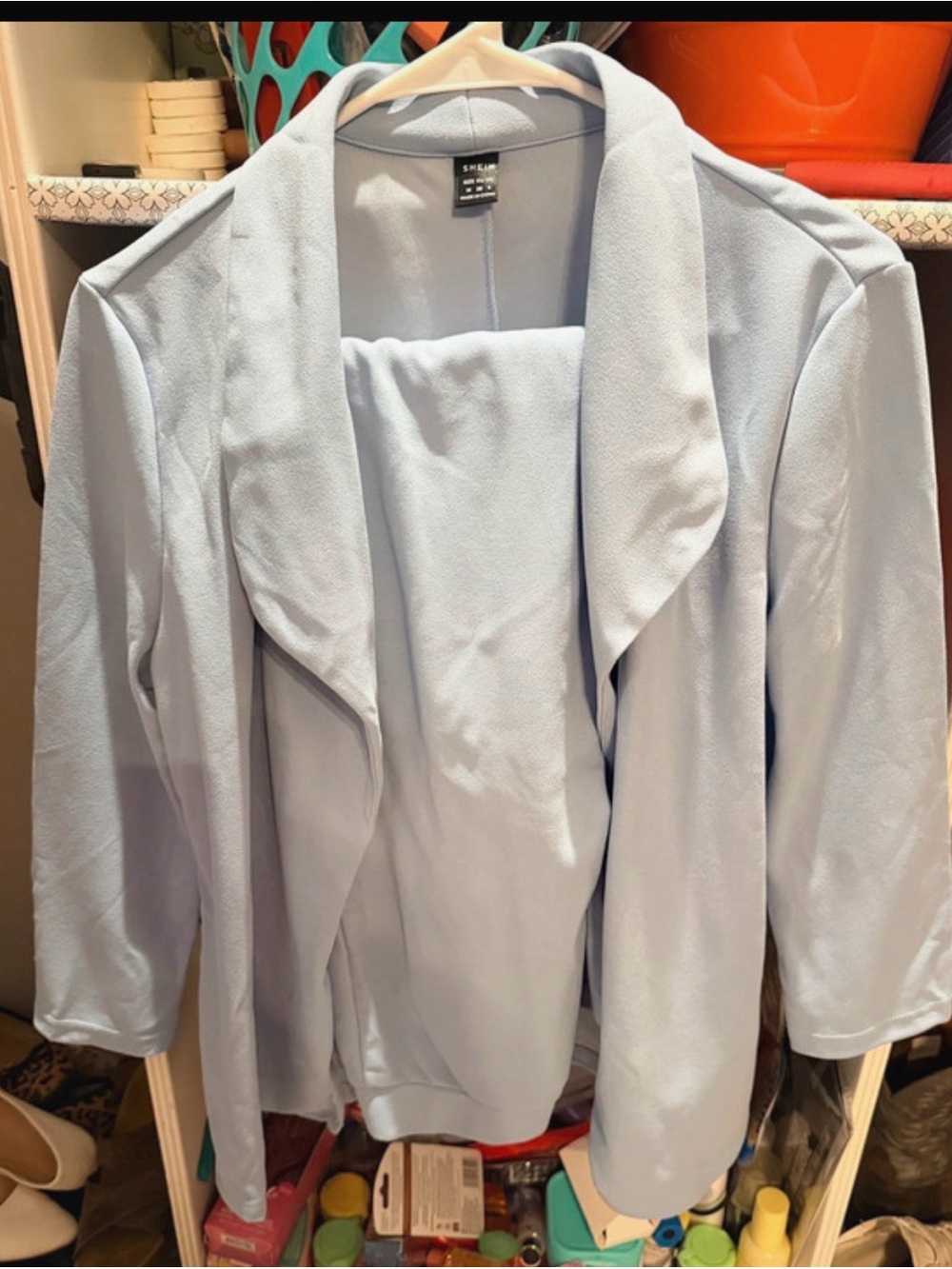 SHEIN Light Blue Draped Open-Front Blazer & pant suit